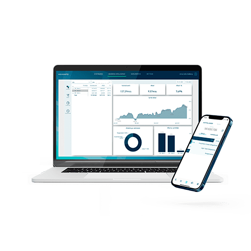 Hemonto dashboard med konsolideret finansiel rapportering på laptop og mobil