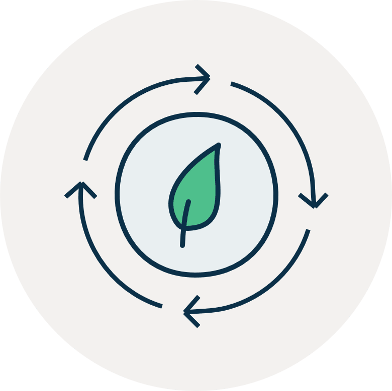 Ikon for ESG-screening, der viser en cirkel med pile omkring et blad.